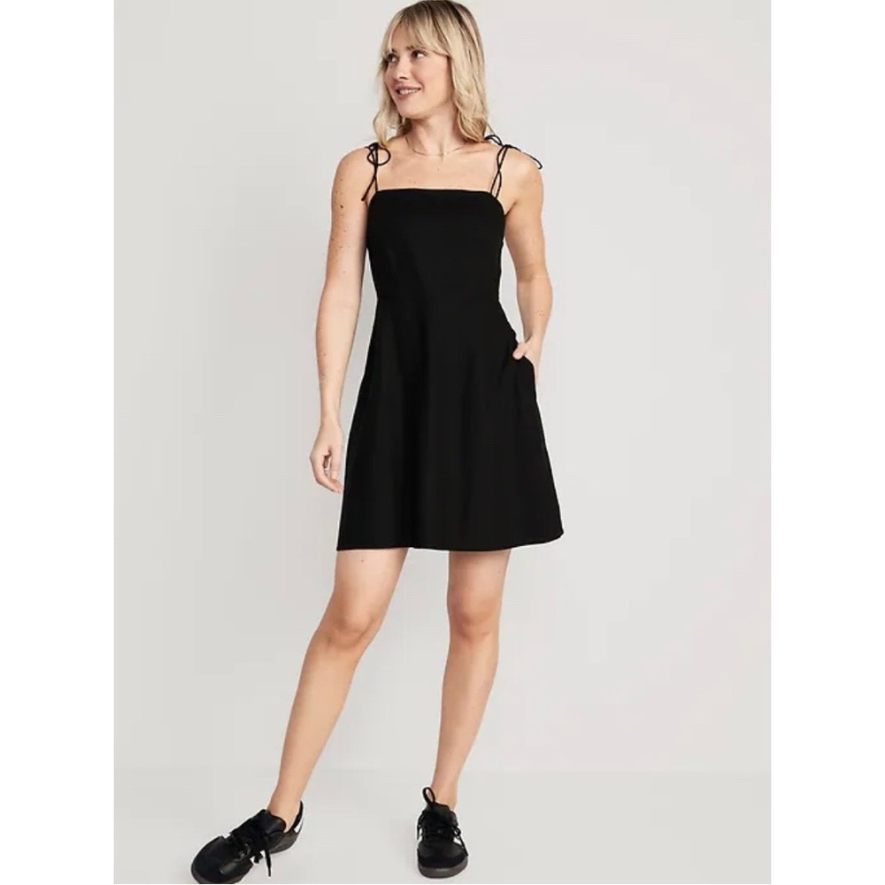 Fit & Flare Tie-Strap Linen-Blend Mini Dress